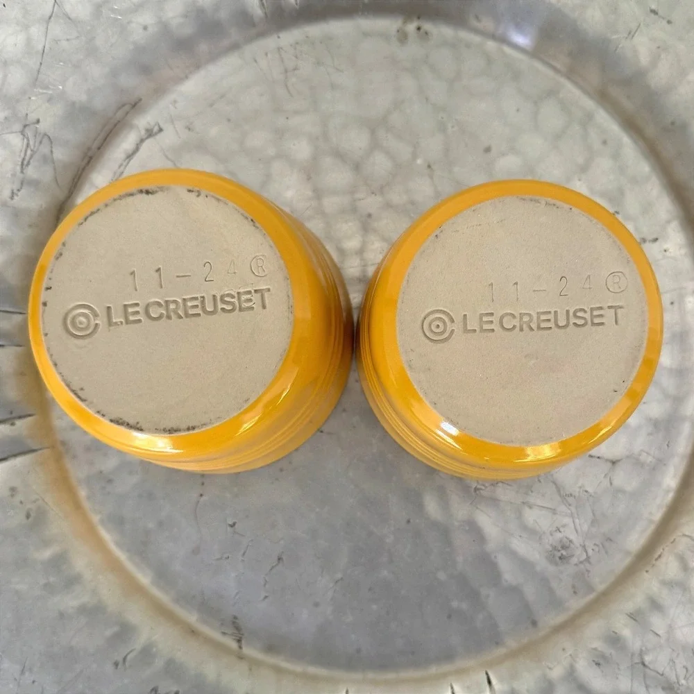Le Creuset Yellow Stoneware Ramekin Stacking Bowls Set of 2